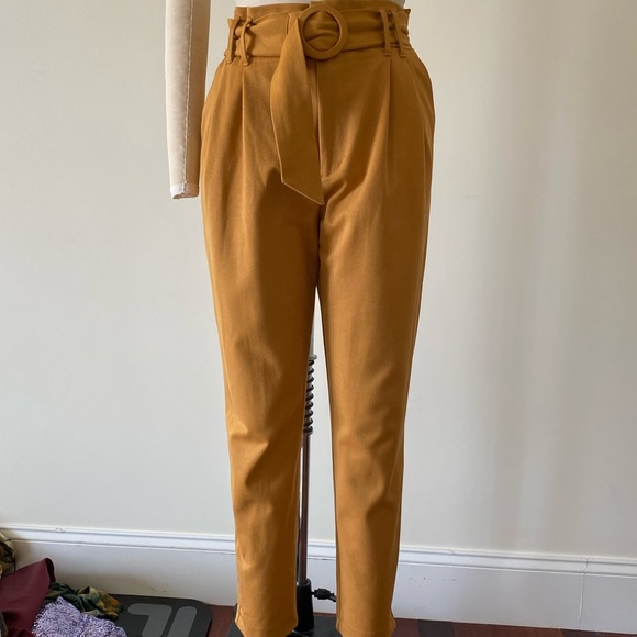 Zara Pants - ZARA Mustard Yellow Belted Cigarette Trousers